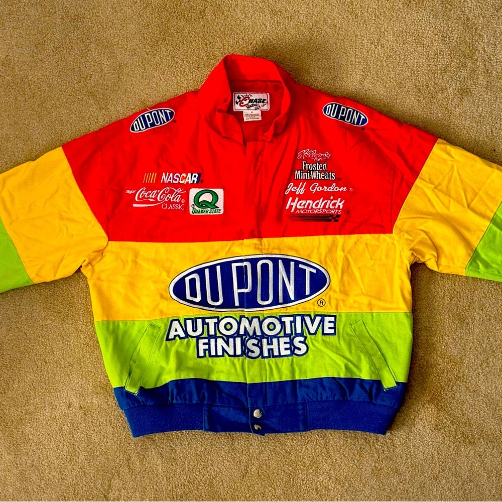 Vintage 90’s Jeff Gordon Chase Authentics NASCAR DuPont Racing Rainbow Jacket